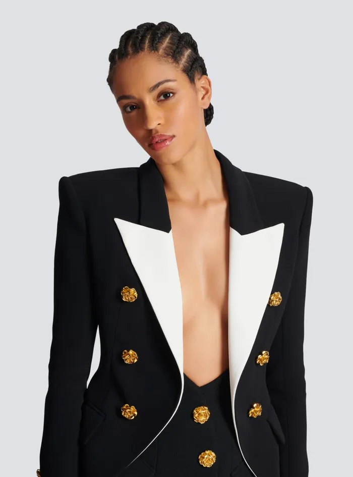 Slimfit Jacket With Roses Buttons Black Women Balmain Jackets And Blazers