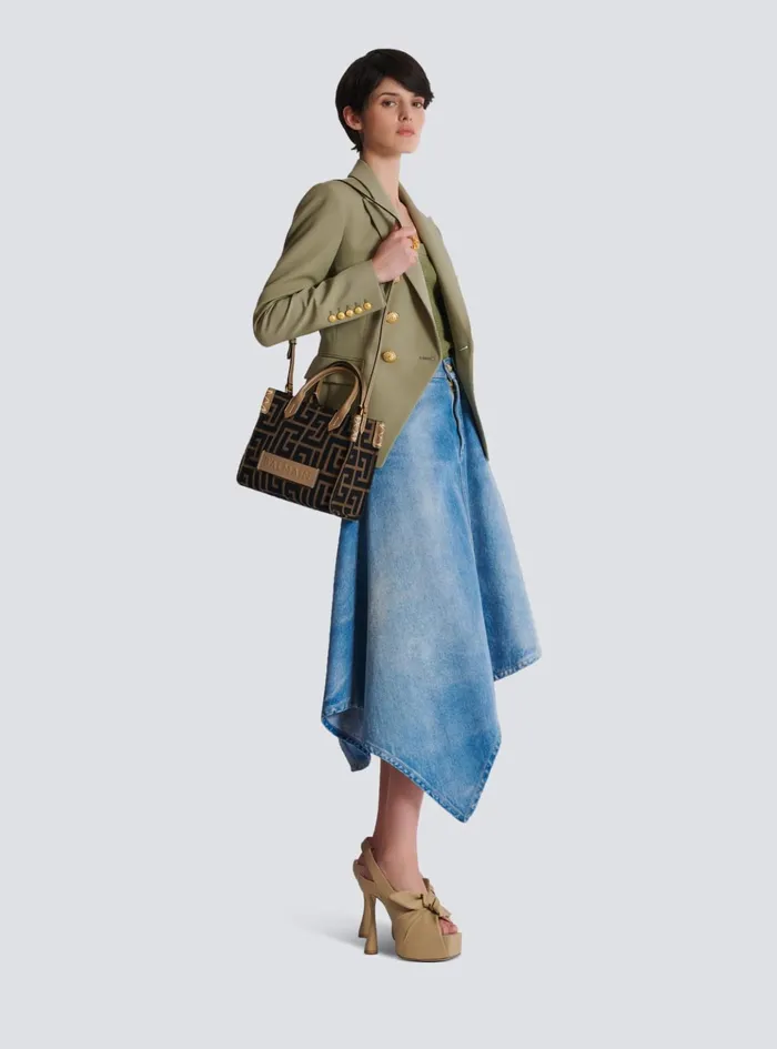Small BArmy Tote Bag In Jacquard Fabric With A PB Labyrinth Monogram Black Women Balmain Crossbody Bags