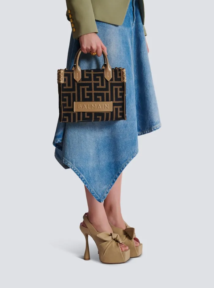 Small BArmy Tote Bag In Jacquard Fabric With A PB Labyrinth Monogram Black Women Balmain Crossbody Bags