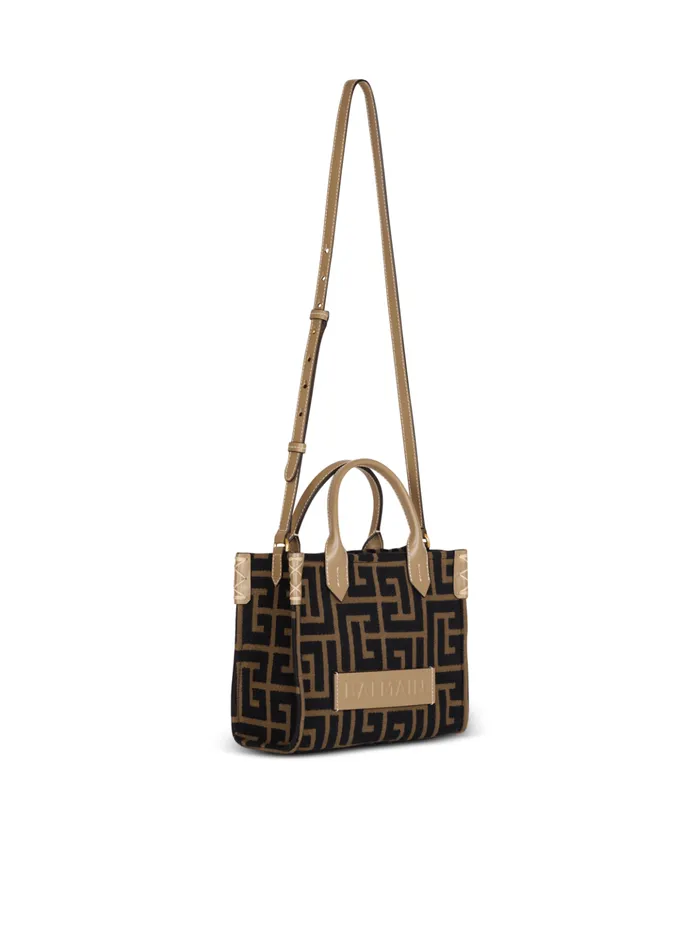 Small BArmy Tote Bag In Jacquard Fabric With A PB Labyrinth Monogram Black Women Balmain Crossbody Bags