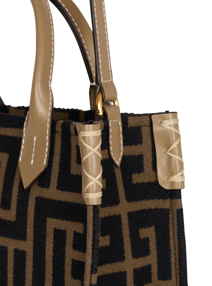 Small BArmy Tote Bag In Jacquard Fabric With A PB Labyrinth Monogram Black Women Balmain Crossbody Bags