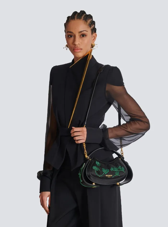 Small Jolie Madame Bag In Blackberryembroidered Satin Black Women Balmain Handbags