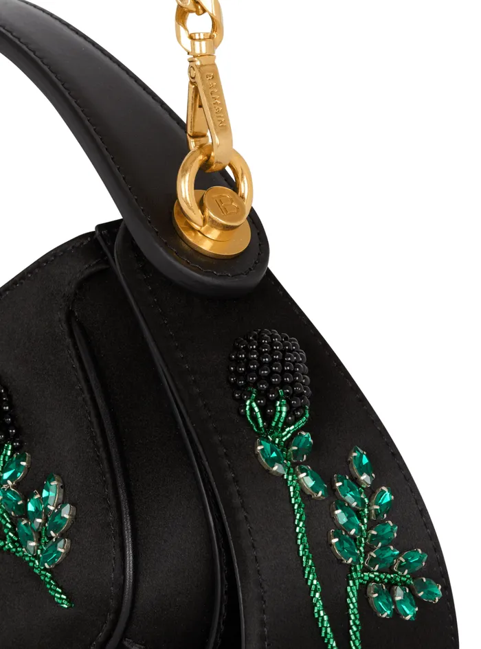 Small Jolie Madame Bag In Blackberryembroidered Satin Black Women Balmain Handbags