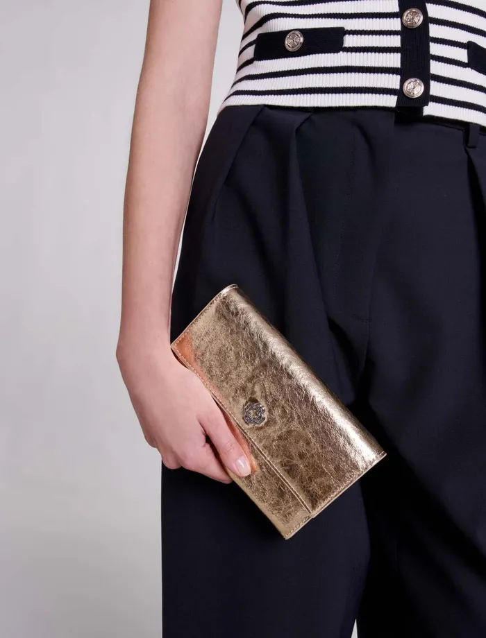 Small Leather Goods Women Maje Leather Clutch Bag With Chain Gold