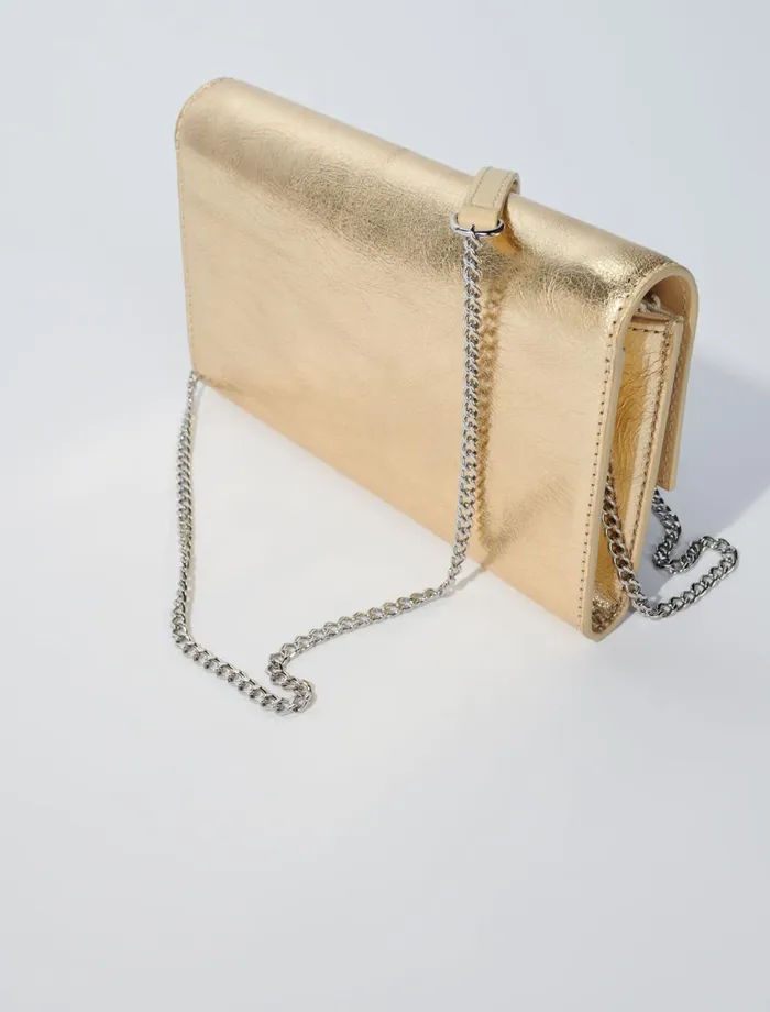 Small Leather Goods Women Maje Leather Clutch Bag With Chain Gold