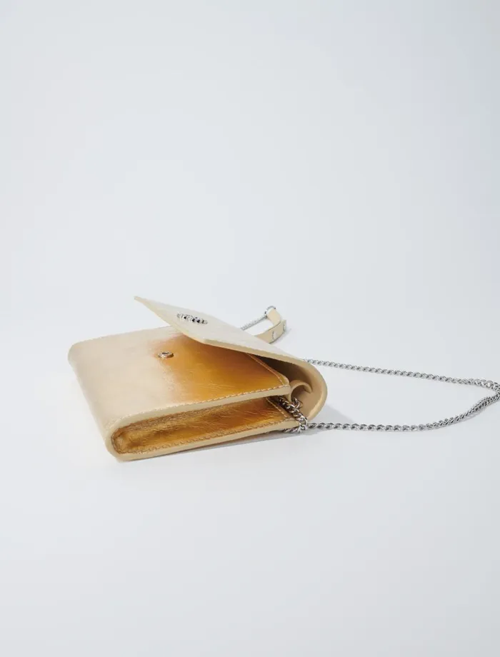 Small Leather Goods Women Maje Leather Clutch Bag With Chain Gold