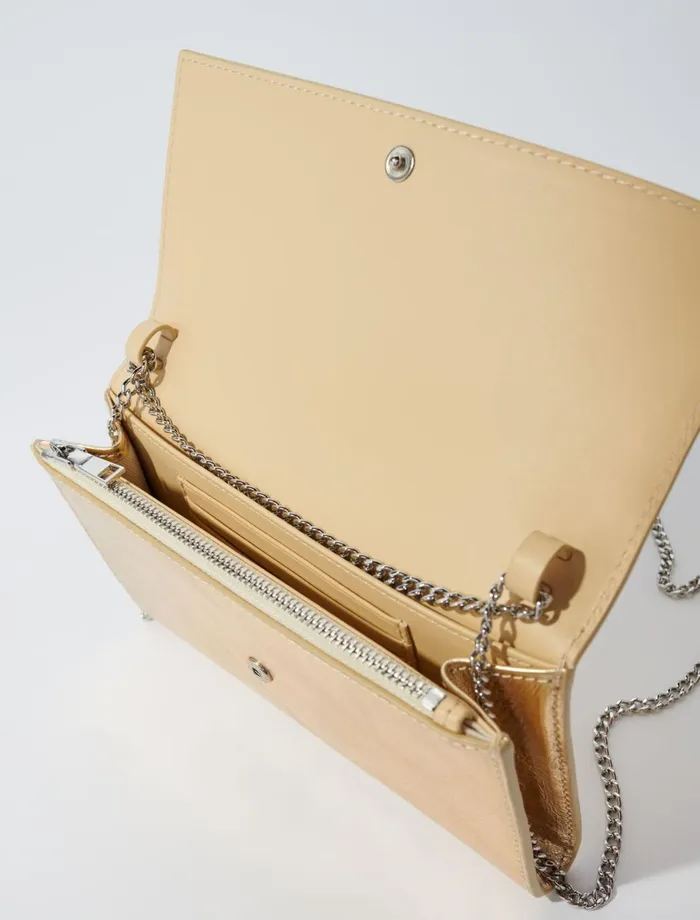 Small Leather Goods Women Maje Leather Clutch Bag With Chain Gold