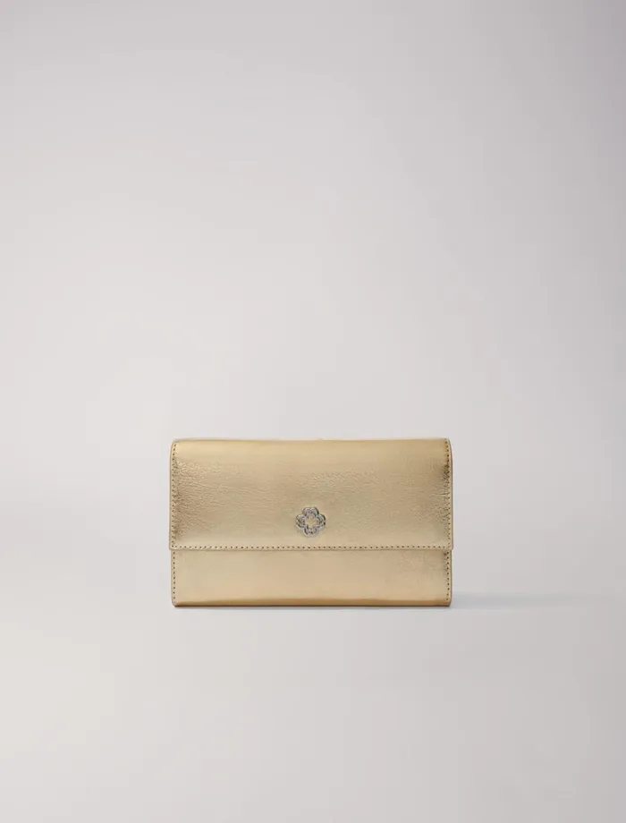 Small Leather Goods Women Maje Leather Clutch Bag With Chain Gold