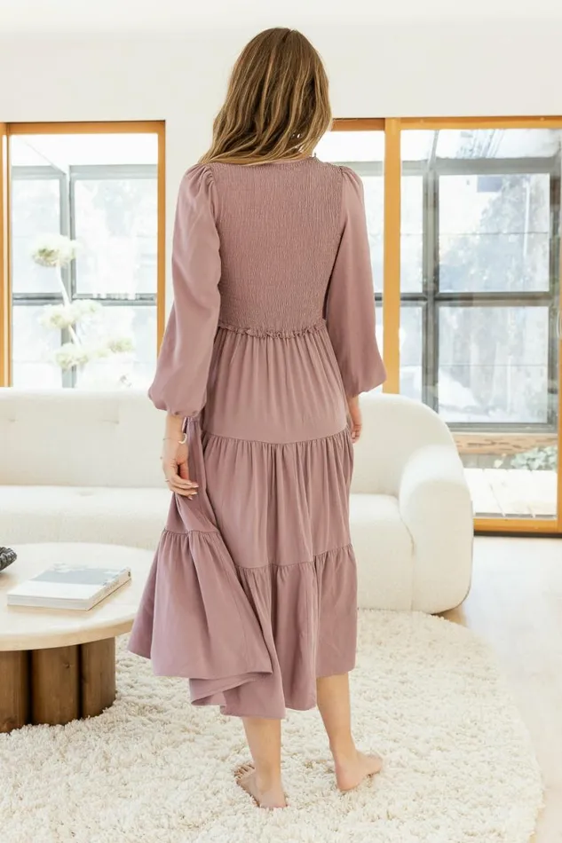 Smocked Tiered Midi Dress In Lavender Lavender Women Bohme Dresses