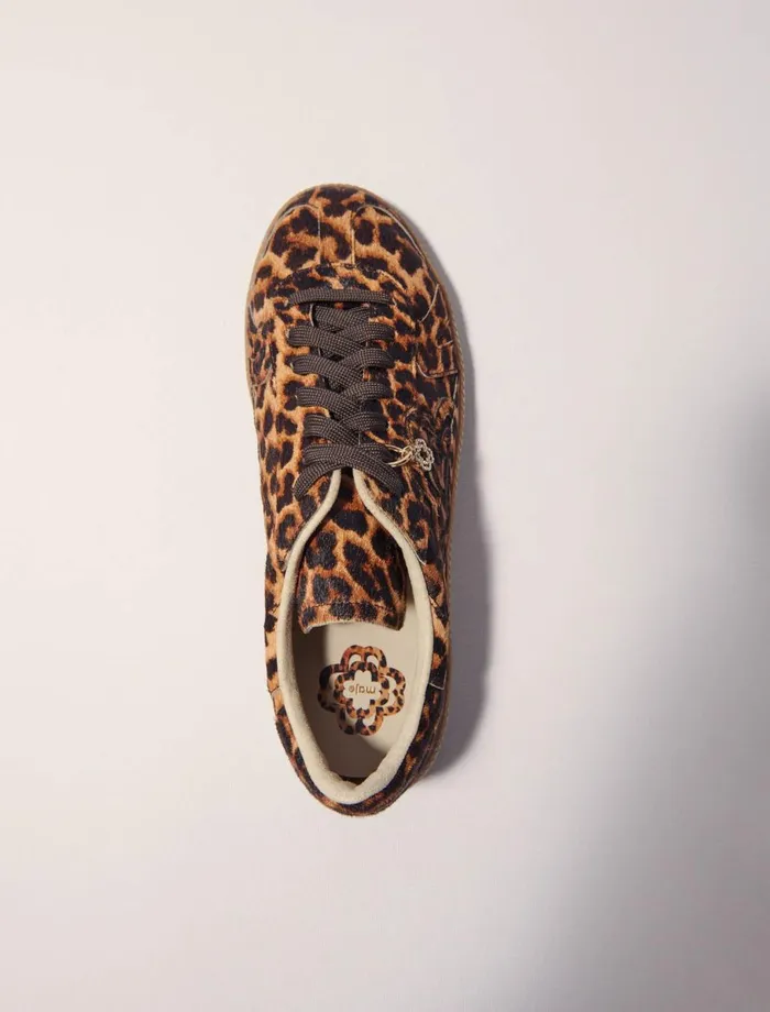 Sneakers Women Maje Leopard Print Leather Trainers Leopard Print