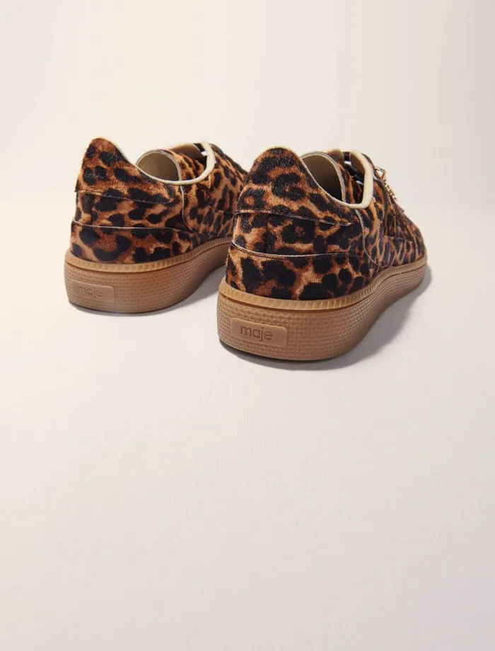 Sneakers Women Maje Leopard Print Leather Trainers Leopard Print