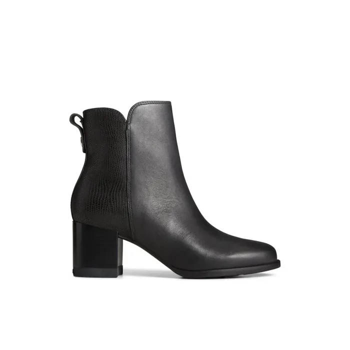 Sperry Seaport Heel Leather Boot Black Women Boots
