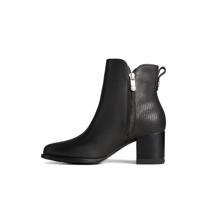 Sperry Seaport Heel Leather Boot Black Women Boots