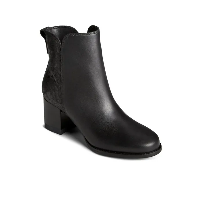 Sperry Seaport Heel Leather Boot Black Women Boots