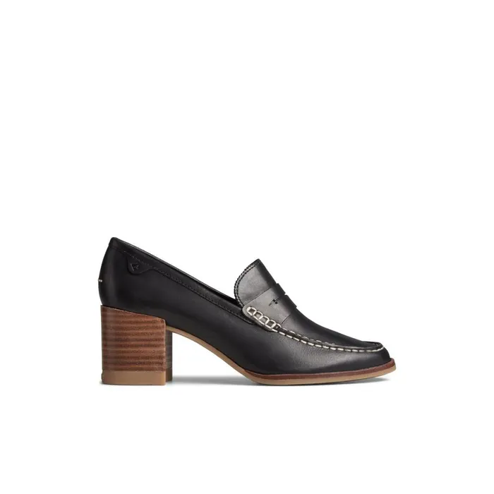 Sperry Seaport Penny Heel Leather Loafer Black Women Shoes