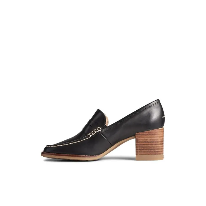 Sperry Seaport Penny Heel Leather Loafer Black Women Shoes