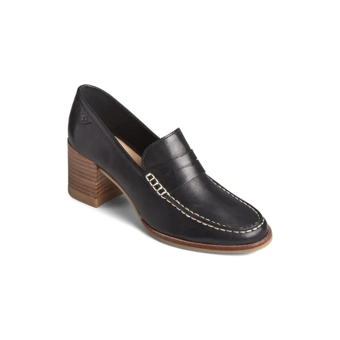 Sperry Seaport Penny Heel Leather Loafer Black Women Shoes