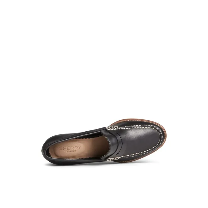 Sperry Seaport Penny Heel Leather Loafer Black Women Shoes