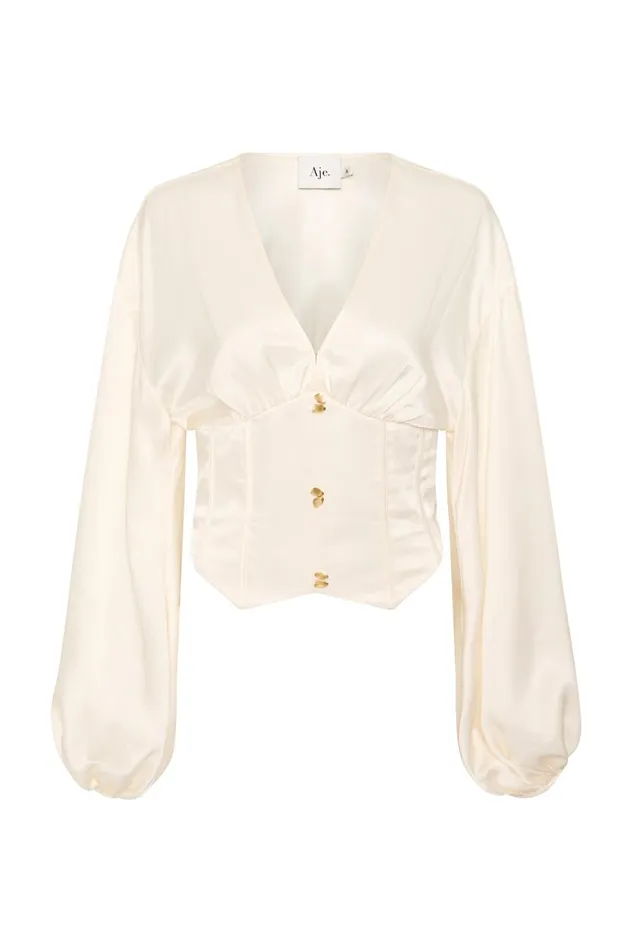 Spirit Corsetted Blouse Coconut Cream Women Aje Tops