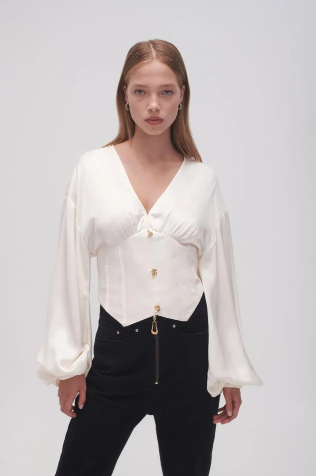 Spirit Corsetted Blouse Coconut Cream Women Aje Tops