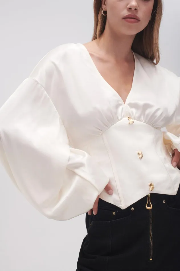 Spirit Corsetted Blouse Coconut Cream Women Aje Tops