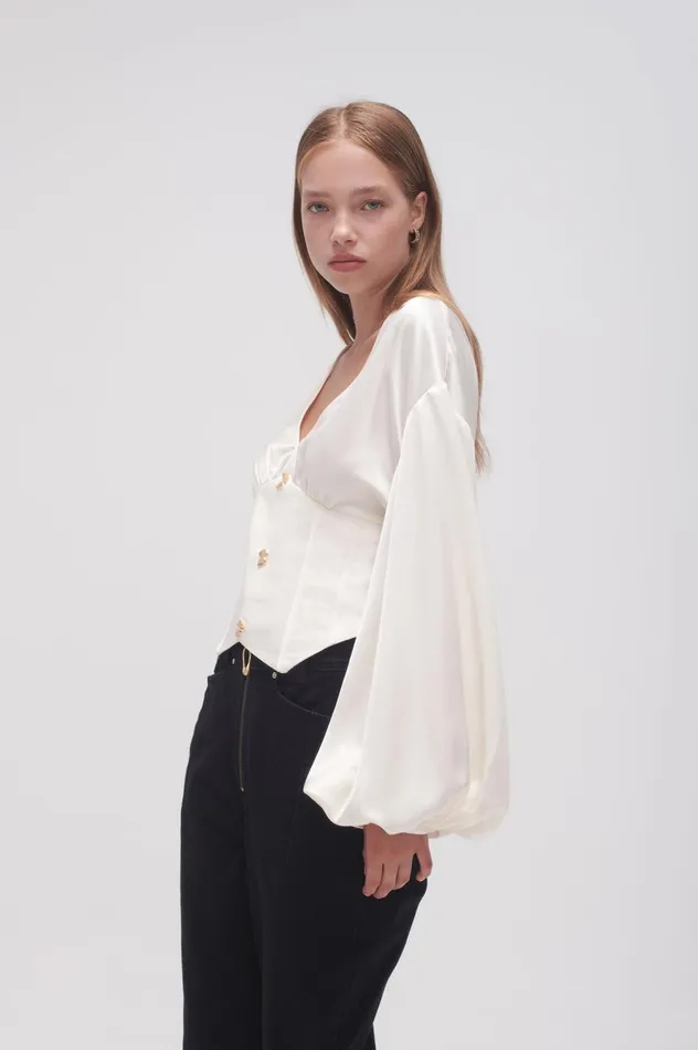 Spirit Corsetted Blouse Coconut Cream Women Aje Tops