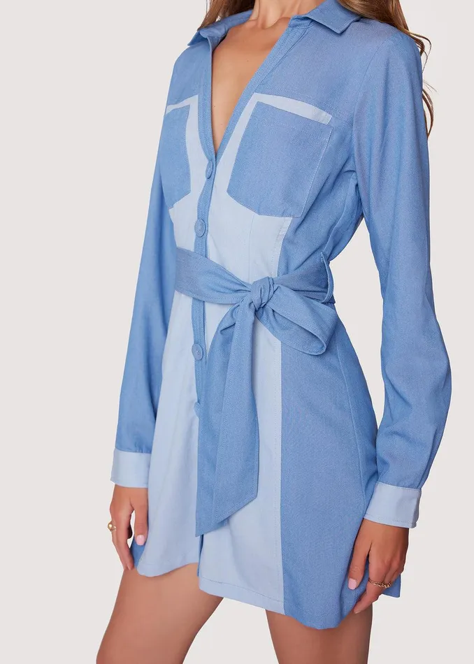 State Of Mind Mini Dress Twotonechambray Women Lost Wander Dresses