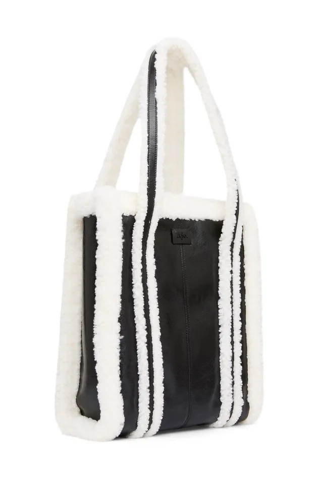 Stella Shearling Tote Blackivory Women Aje Handbags 038 Wallets