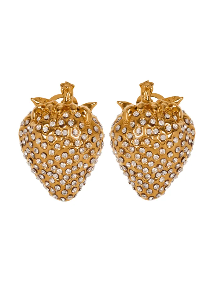 Strawberry Brass And Rhinestone Earrings Gold Women Balmain Fashion Jewelry