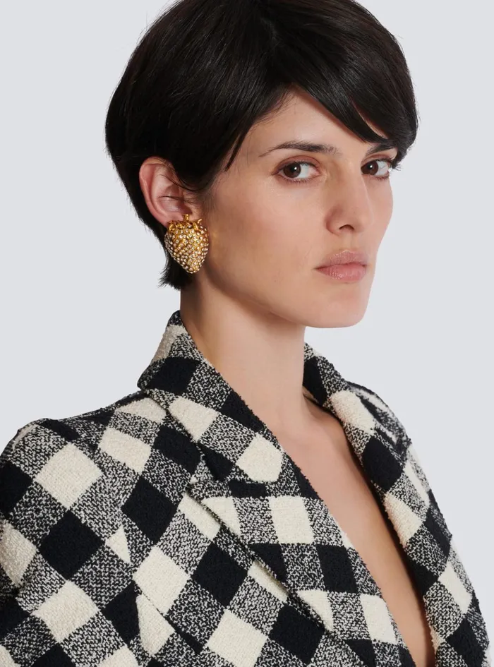 Strawberry Brass And Rhinestone Earrings Gold Women Balmain Fashion Jewelry