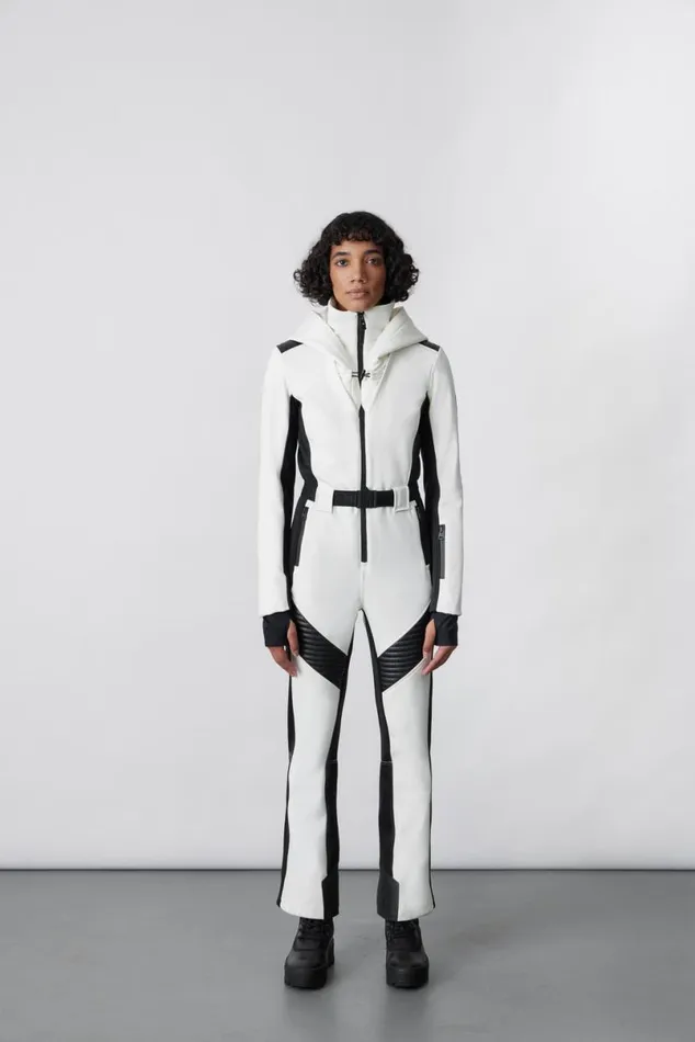 Suits Women Mackage ELLEZ Techno Fleece Ski Suit With Removable Hood And Fur Trim Black