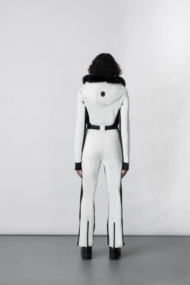 Suits Women Mackage ELLEZ Techno Fleece Ski Suit With Removable Hood And Fur Trim Black