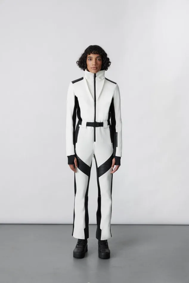 Suits Women Mackage ELLEZ Techno Fleece Ski Suit With Removable Hood And Fur Trim Black