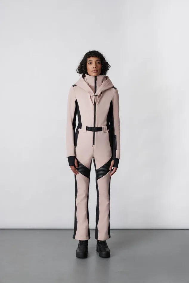 Suits Women Mackage ELLEZ Techno Fleece Ski Suit With Removable Hood And Fur Trim Black
