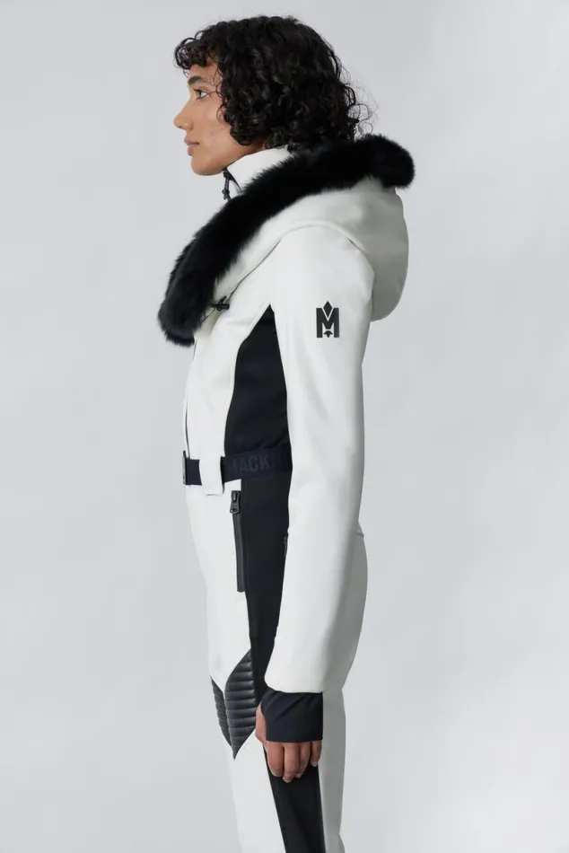 Suits Women Mackage ELLEZ Techno Fleece Ski Suit With Removable Hood And Fur Trim Black
