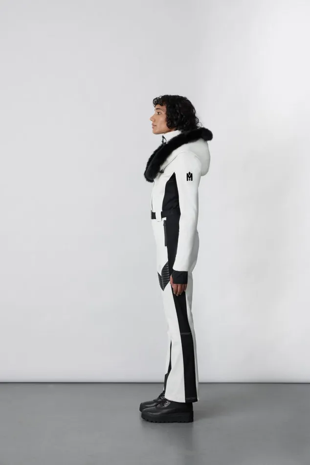 Suits Women Mackage ELLEZ Techno Fleece Ski Suit With Removable Hood And Fur Trim Black