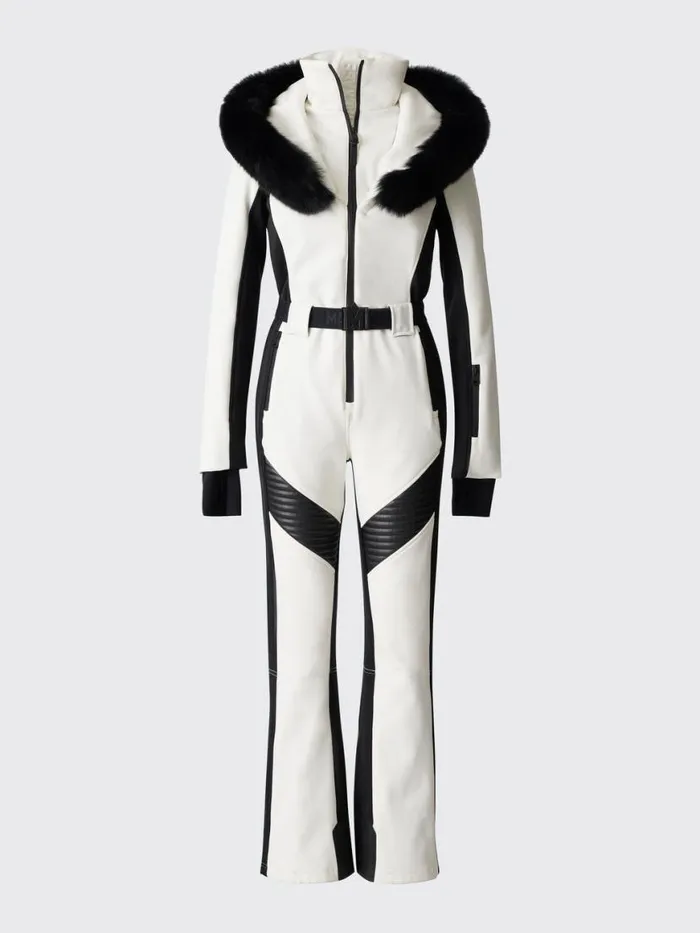 Suits Women Mackage ELLEZ Techno Fleece Ski Suit With Removable Hood And Fur Trim Black