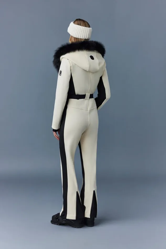 Suits Women Mackage ELLEZ Techno Fleece Ski Suit With Removable Hood And Fur Trim Black