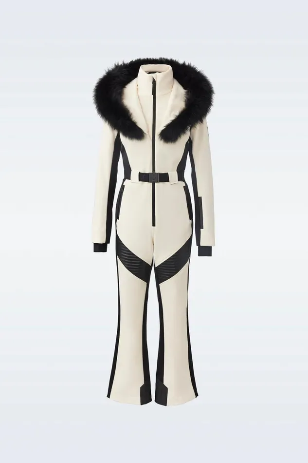 Suits Women Mackage ELLEZ Techno Fleece Ski Suit With Removable Hood And Fur Trim Black