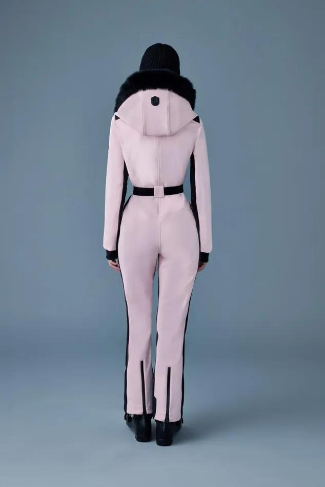 Suits Women Mackage ELLEZ Techno Fleece Ski Suit With Removable Hood And Fur Trim Black
