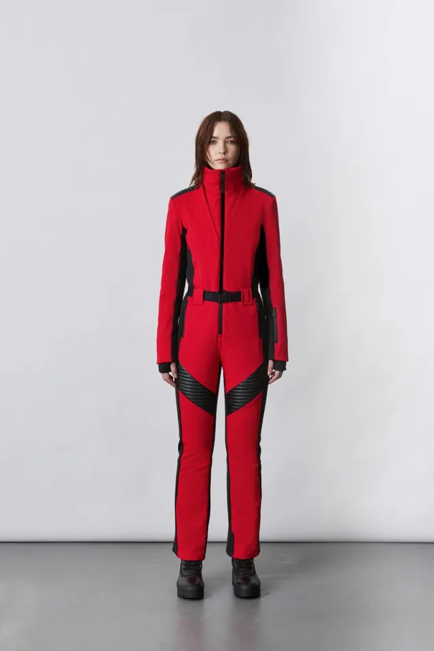 Suits Women Mackage ELLEZ Techno Fleece Ski Suit With Removable Hood And Fur Trim Black