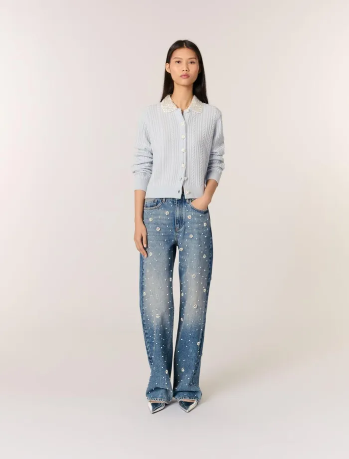 Sweaters and Cardigans Women Maje Cardigan With Jewellery Collar Blue