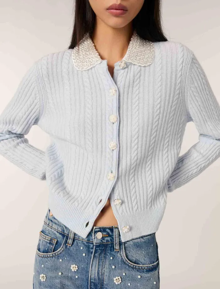 Sweaters and Cardigans Women Maje Cardigan With Jewellery Collar Blue