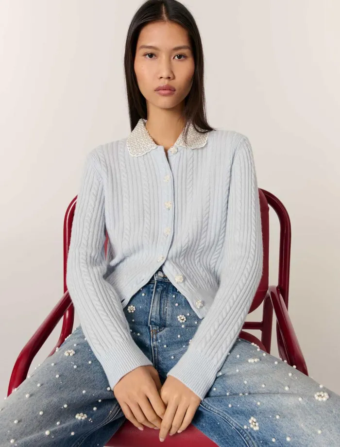 Sweaters and Cardigans Women Maje Cardigan With Jewellery Collar Blue