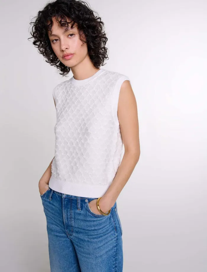 Sweaters and Cardigans Women Maje Sleeveless Knit Jumper Ecru