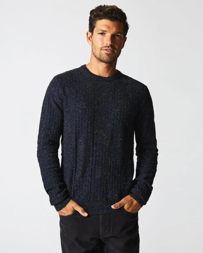 Sweaters and Sweatshirts Men Billy Reid Weave Sweater Crew Navy Marled
