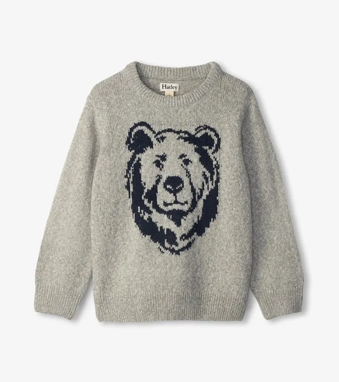Sweaters Boys Hatley Boys Charcoal Bear Crew Neck Sweater
