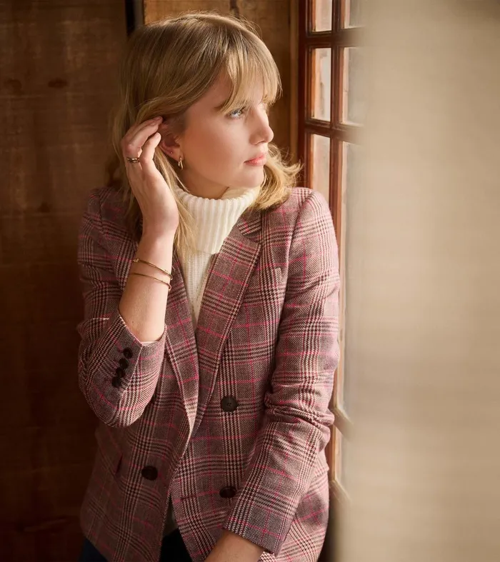 Sweaters Women Hatley Tori SemiFitted Blazer 8211 Taupe Check