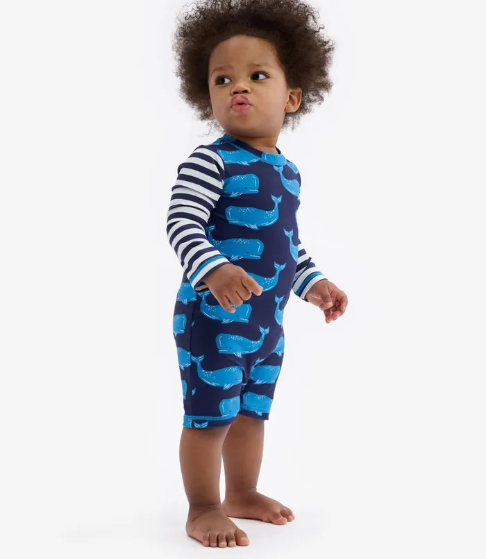Swimwear Baby and Toddler Hatley Block Whales Baby OnePiece Rashguard