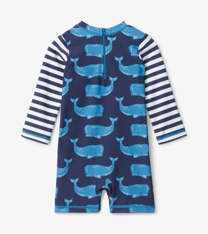 Swimwear Baby and Toddler Hatley Block Whales Baby OnePiece Rashguard